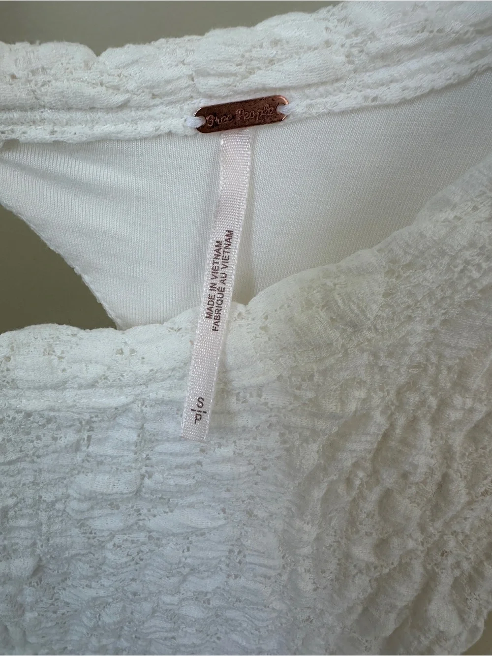 Free People Jasmine Tea Time Cream Textured Puff-Sleeve Knit Top Keyhole Back
